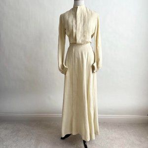 Antique Edwardian 1900s Natural Heavy Cotton Bodice Dress Set